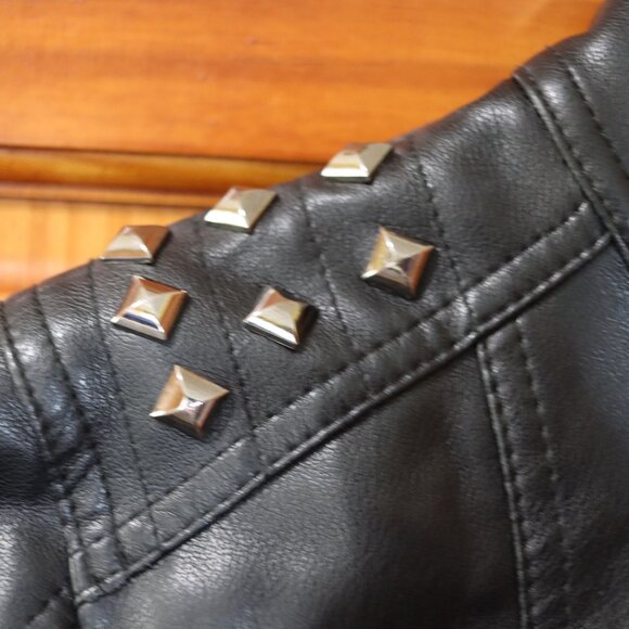 Kids Faux Leather Jacket Studded Gothic Moto Zip Grunge 140 - Picture 5 of 11